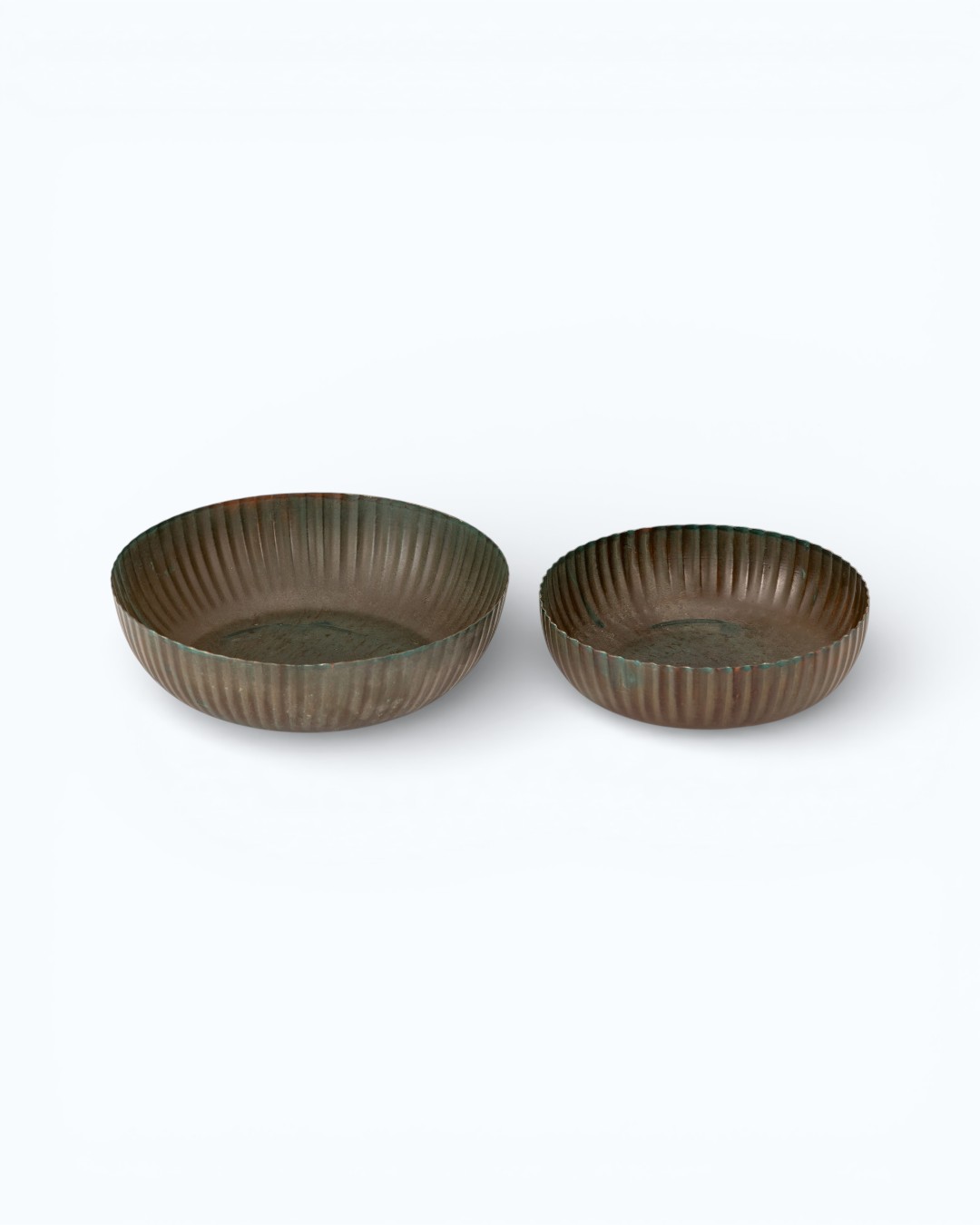 Industrial Ribbed Copper Shallow Bowls