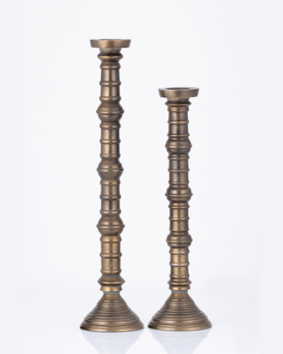 Antique Bronze Fluted Candlestick Pair