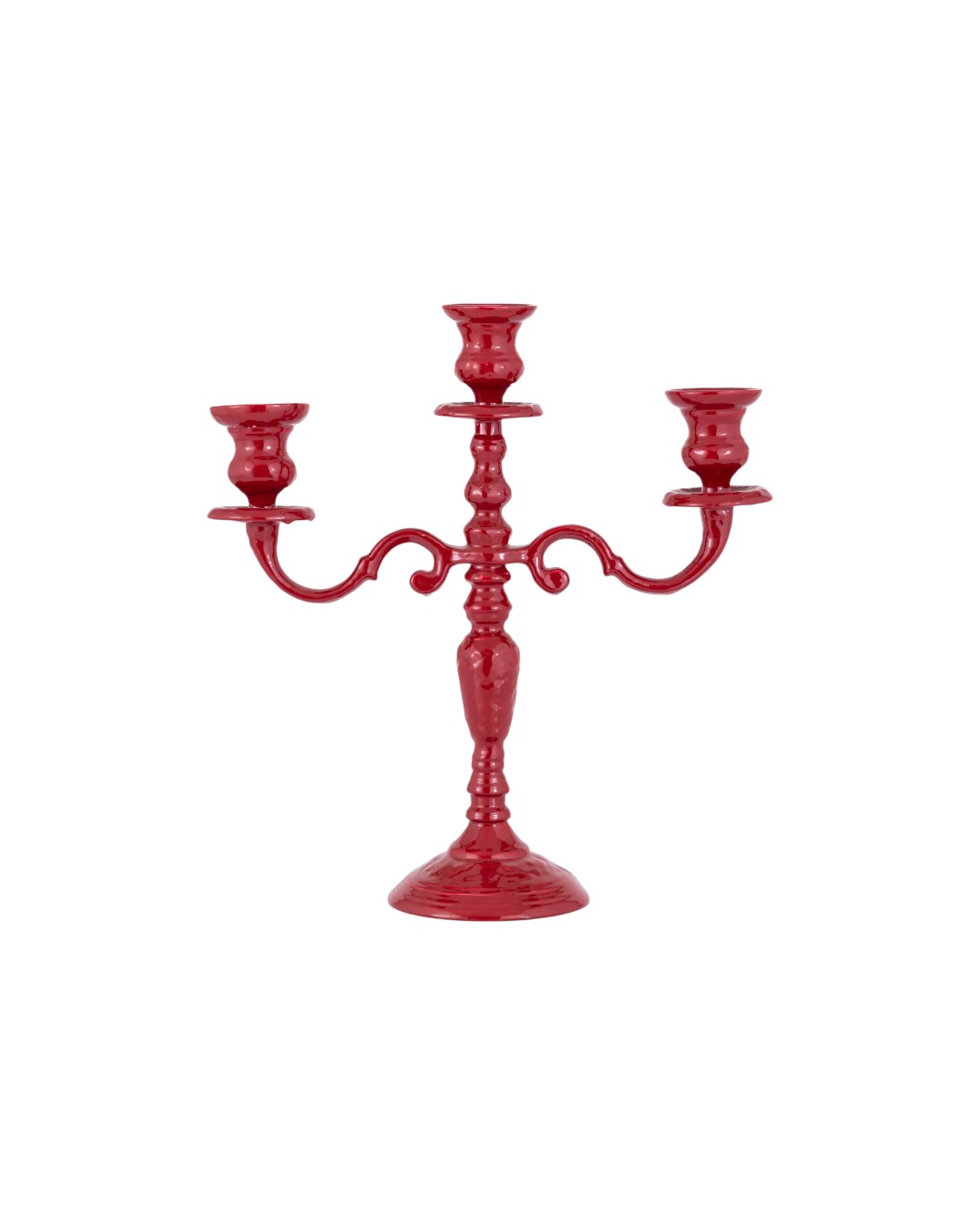 Vibrant Red Glossy Triple Candelabra