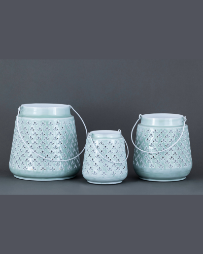 Set of 3 Perforated Ceramic Lanterns