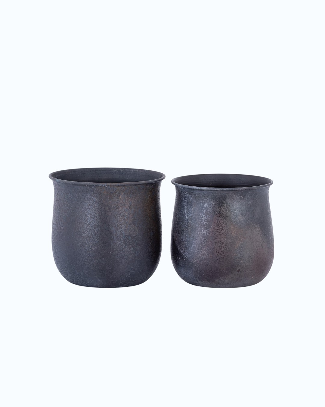 Old Hot Iron Mottled Pewter Bell Shaped Planters