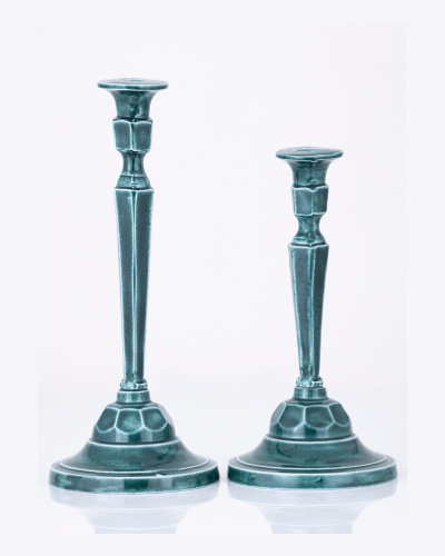 Vintage Green Tall Candle Holders (Pair)
