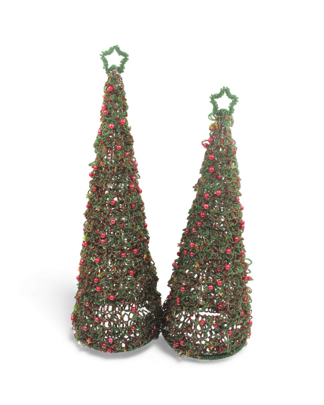 Set of 2 Classic Red & Green Pearl Wire Trees