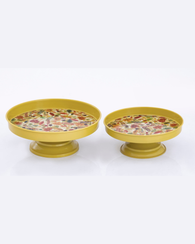 Mustard Yellow & Multicolor Floral Cake Stands (Set of 2)