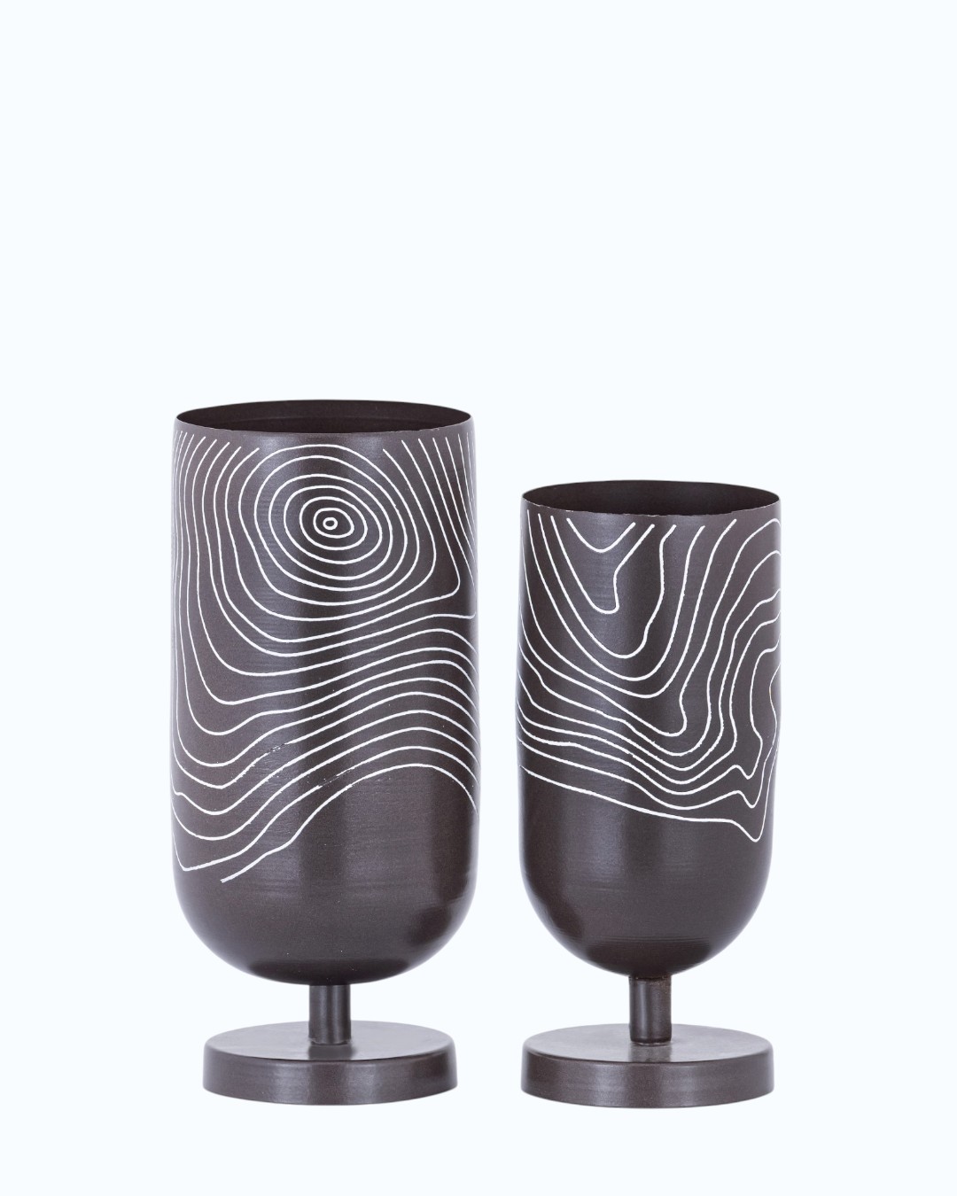 Charcoal Grey Rippled Pedestal Vases