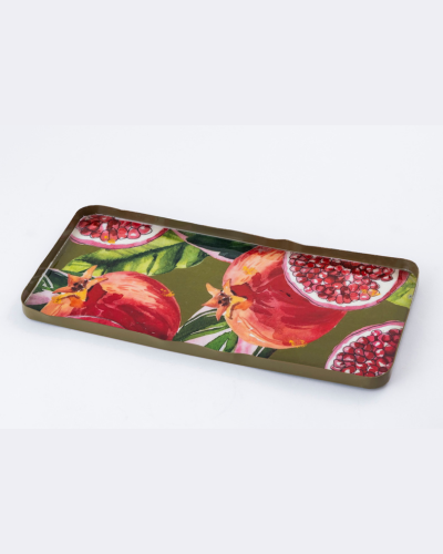 Rectangular Olive Green Tray with Pomegranate Design