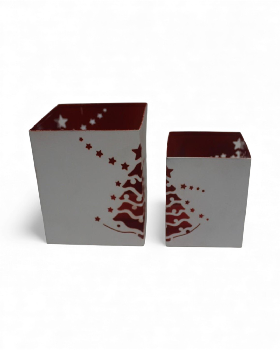 Square Christmas Votive with Red Tree Silhouette