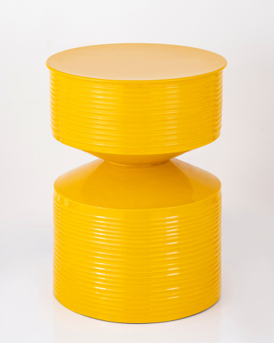 Modern Glossy Yellow Ribbed Accent Stool