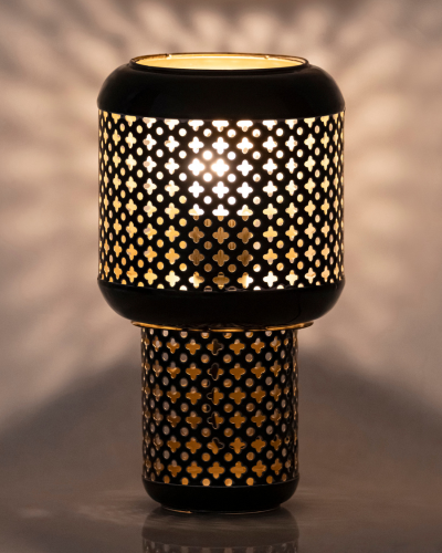 Geometric Elegance Series – Black & White Perforated Metal Lamps