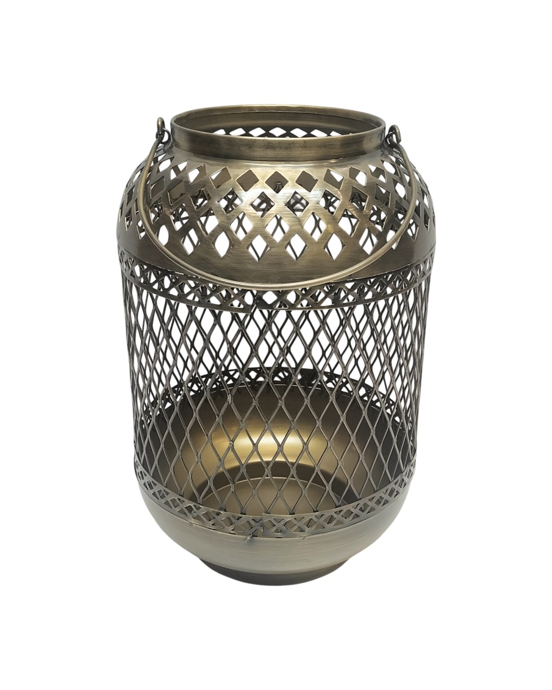Rustic Aged Brass Openwork Hurricane Lantern
