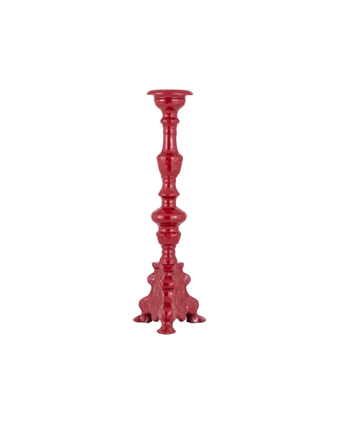 Ornate Glossy Red Sculpted Candlestick