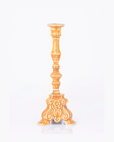 Ornate Terracotta Candlestick with Sculptural Base