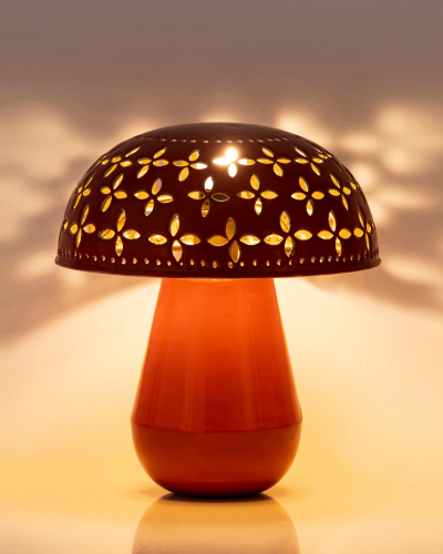 Floral-Cut Mushroom Table Lamps – Contemporary Elegance with Decorative Glow