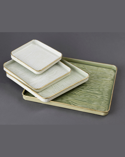 Rectangular Tray Set – Textured Green & White