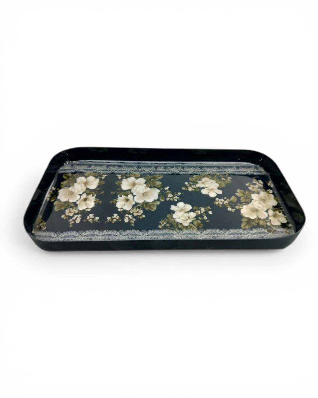 Poetic Romance Victorian Lace & Onyx Keepsake Tray