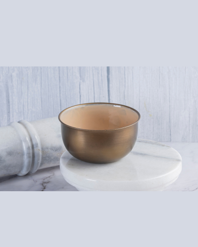 Antique Brass-Finish Bowl with Beige Interior