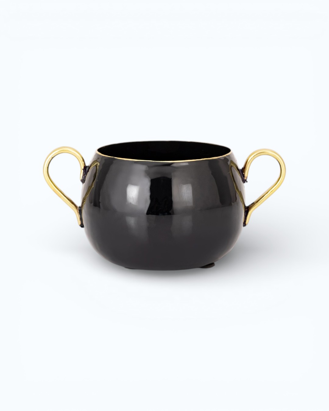 Midnight Gloss Bowl with Gold Handles