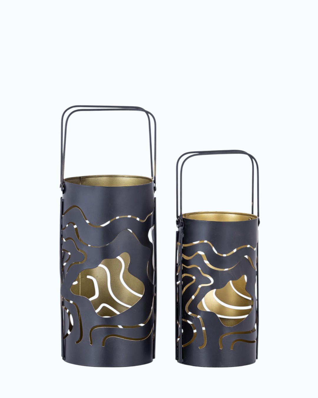 Abstract Laser-Cut Metallic Lantern Pair