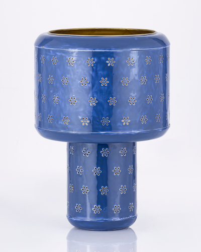 Minimal Bloom Cutwork Holder Lamp – Deep Blue And Red Floral