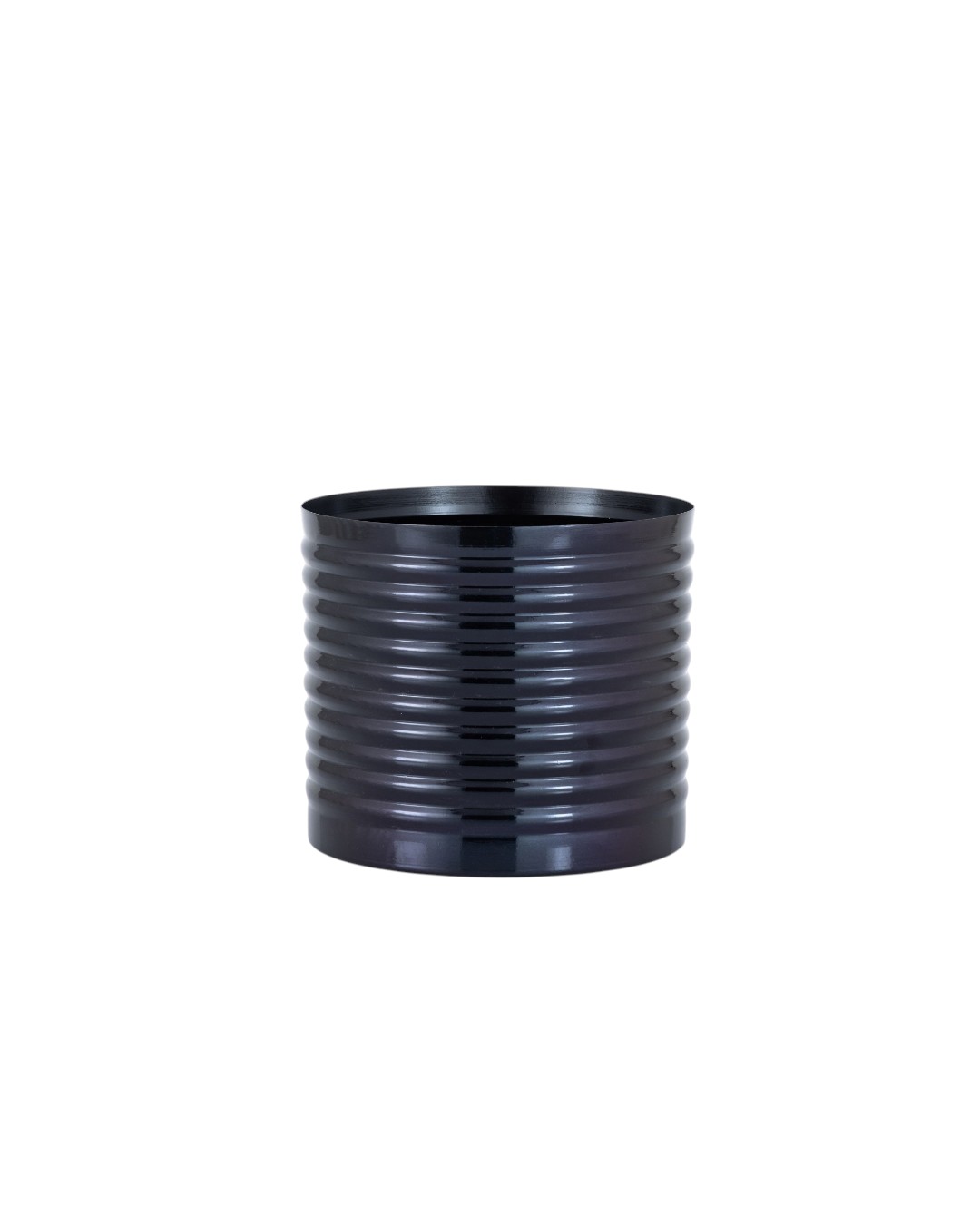 Glossy Black Corrugated Cylinder Pot