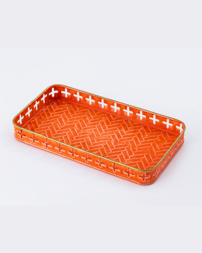 . Rectangular Orange Cross-Pattern Tray