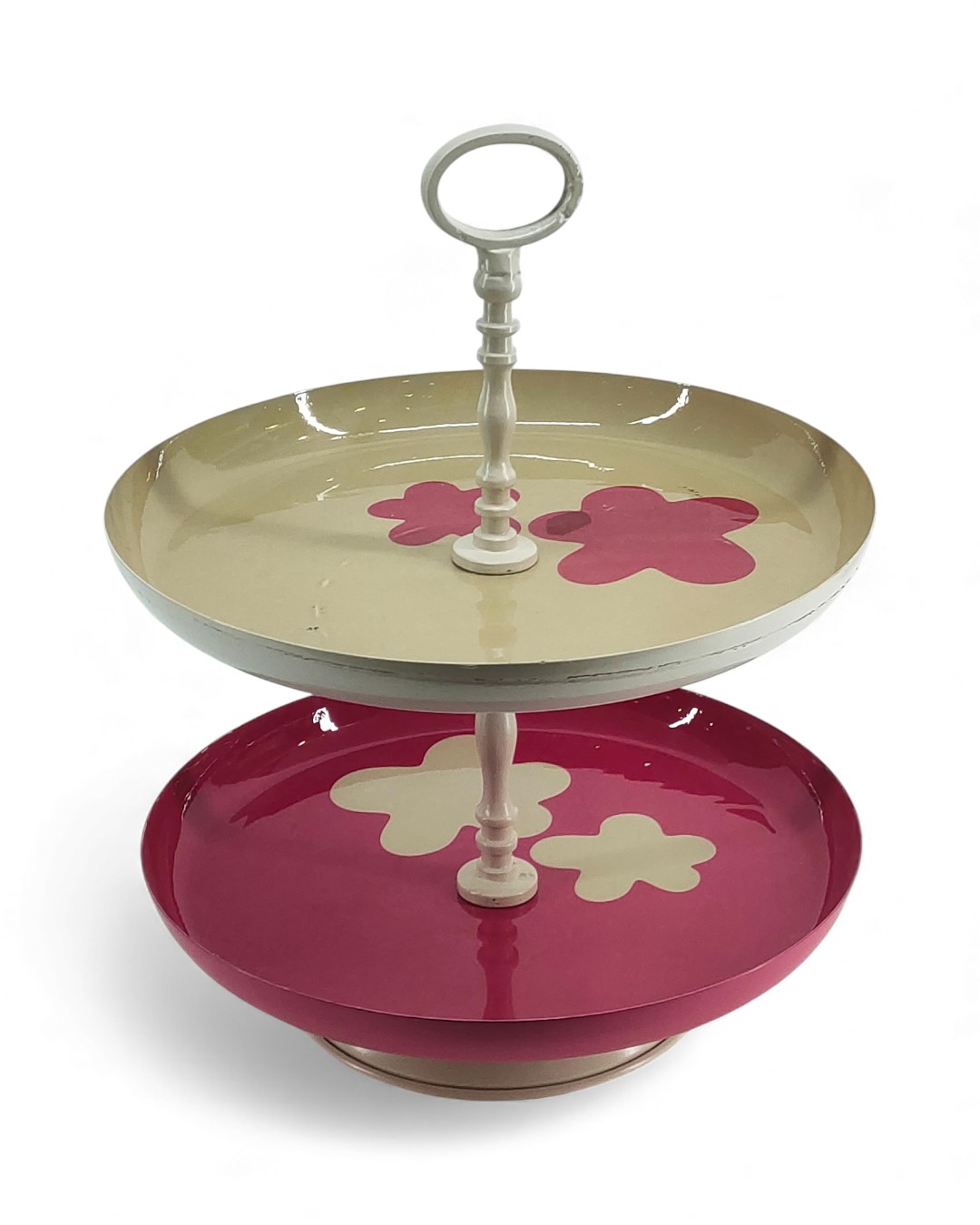 Scrollwork Raspberry Pink & Chalk Bloom Cake Stand