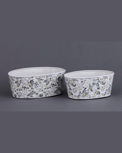 Monochrome Wildflower Oval Planter Set - White and Greenery
