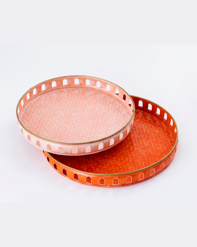Dual Round Cutwork Trays – Peach & Orange
