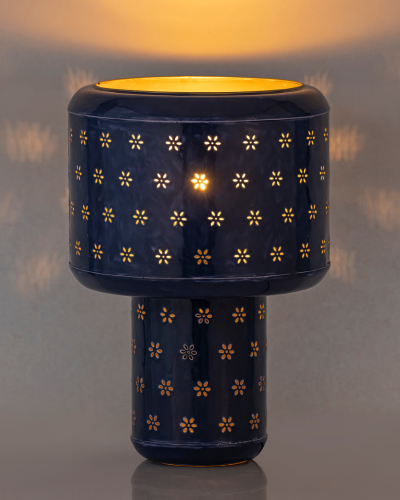 Minimal Bloom Cutwork Holder Lamp – Deep Blue And Red Floral