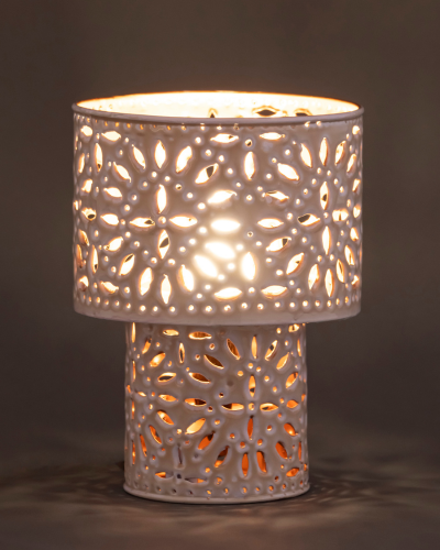 White Floral Cutwork Table Lamp