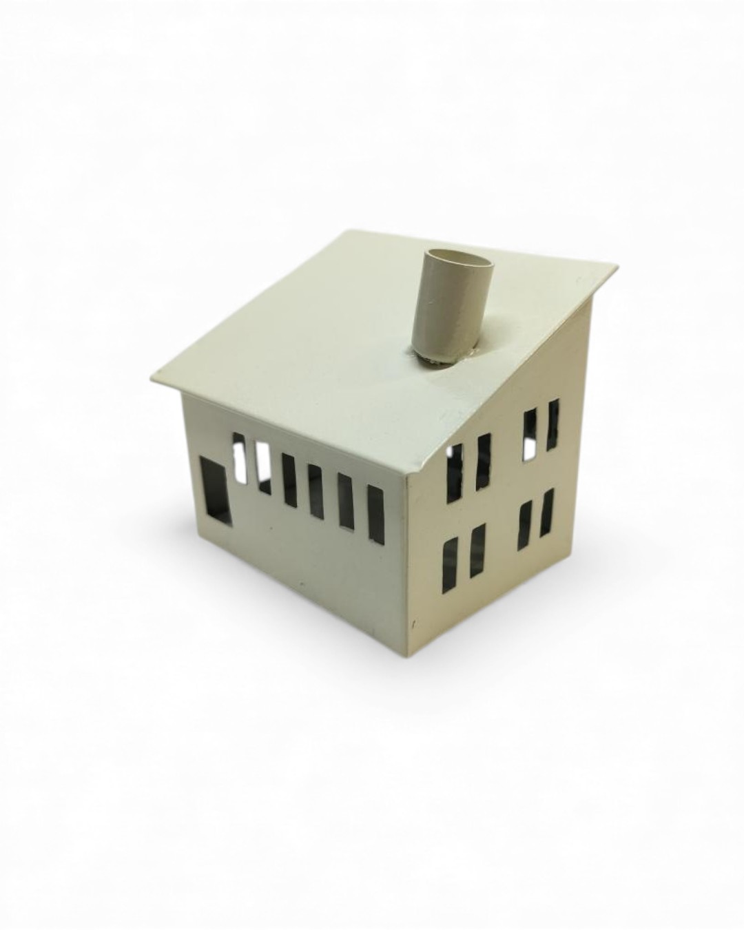 Mini Metal House Decoration, Matte Pale White, Votive/Candle Stand
