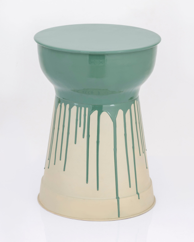 Two-Tone Drip Glaze Accent Stool – Sage & Cream