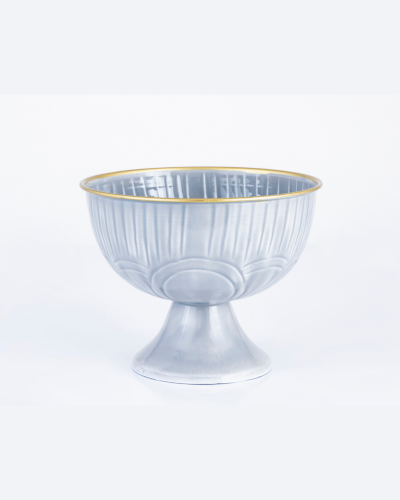 Grey-Blue Pedestal Decorative Bowl with Gold Rim