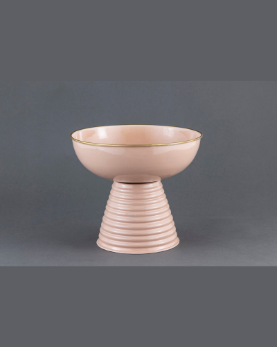 Blush Pink Ribbed Pedestal Bowl with Gold Accent
