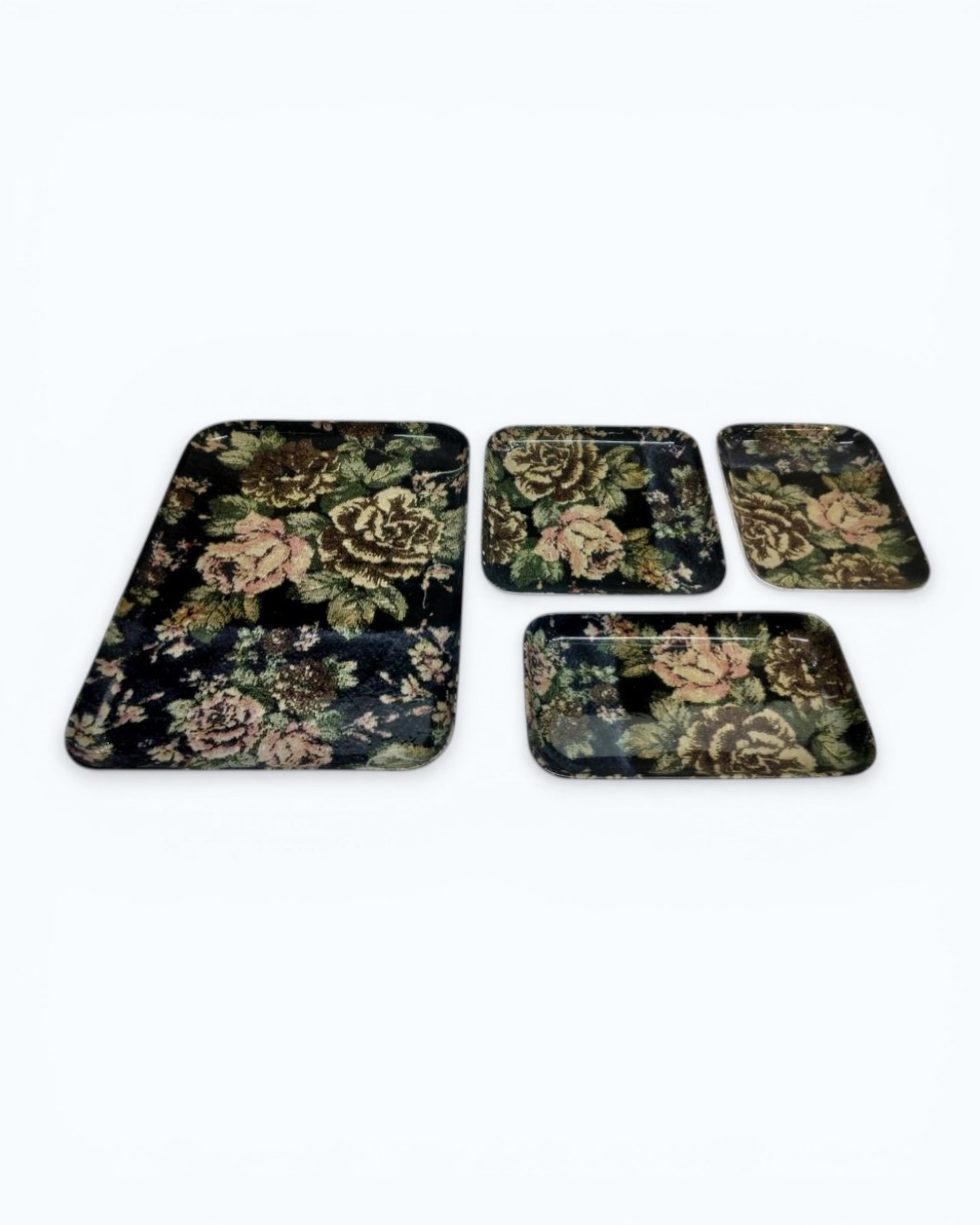 Vintage Floral Tapestry Tray Set