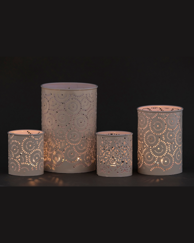 White Perforated Cylindrical Lanterns