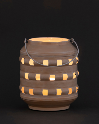 Beige Ribbed Square-Cut Lantern