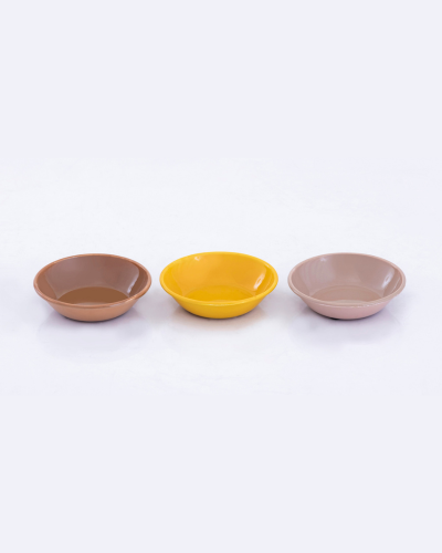 Trio of Glossy Serving Bowls – Brown, Yellow & Beige (Set of 3)