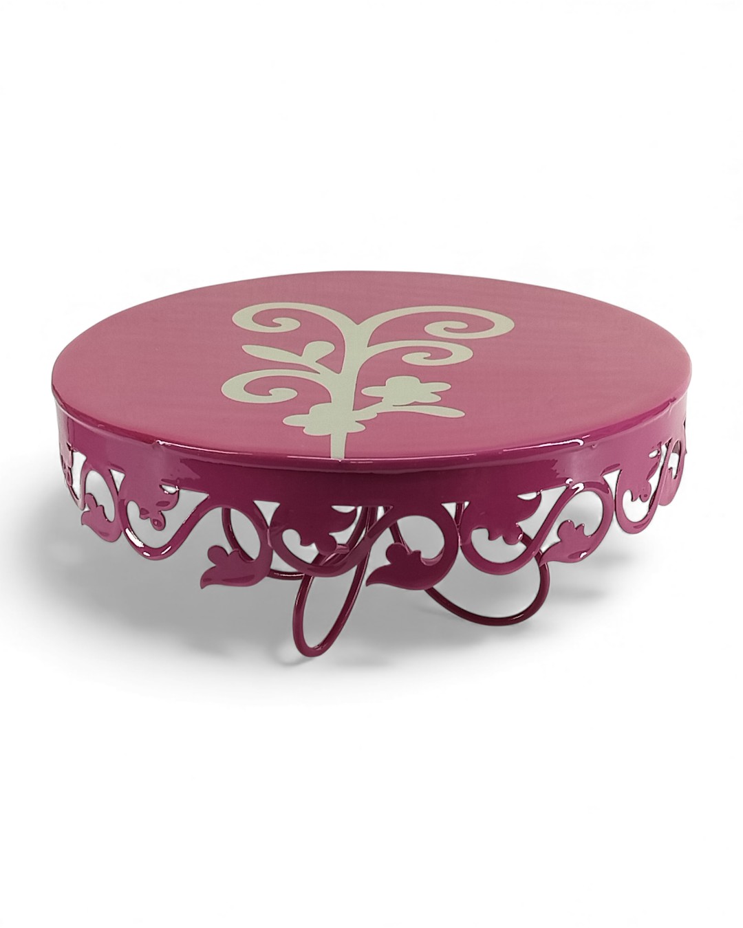 Joyful Scrolls Cake Plate - Raspberry Pink