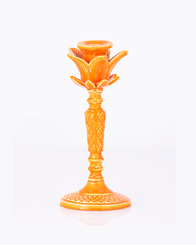 Floral-Top Lotus Candlestick - Vibrant Orange
