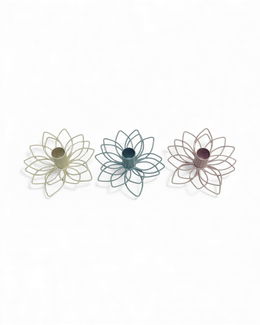 Set of 3 Wire-Frame Lotus Flower Candle Holders