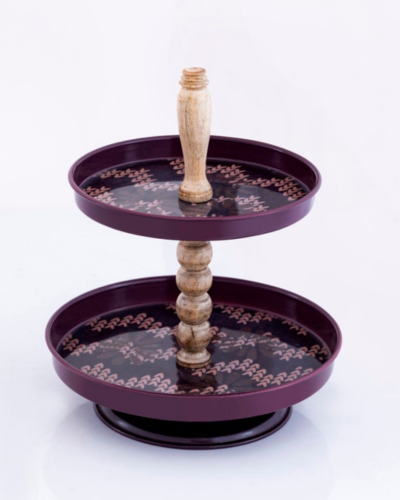Plum Purple & Wooden Two-Tier Stand
