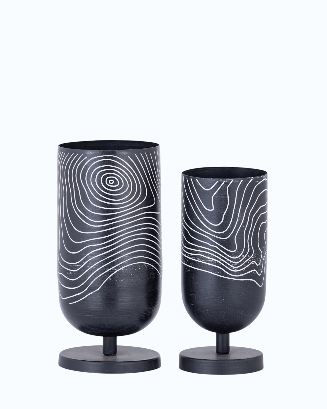 Topographic Matte Black Pedestal Vases