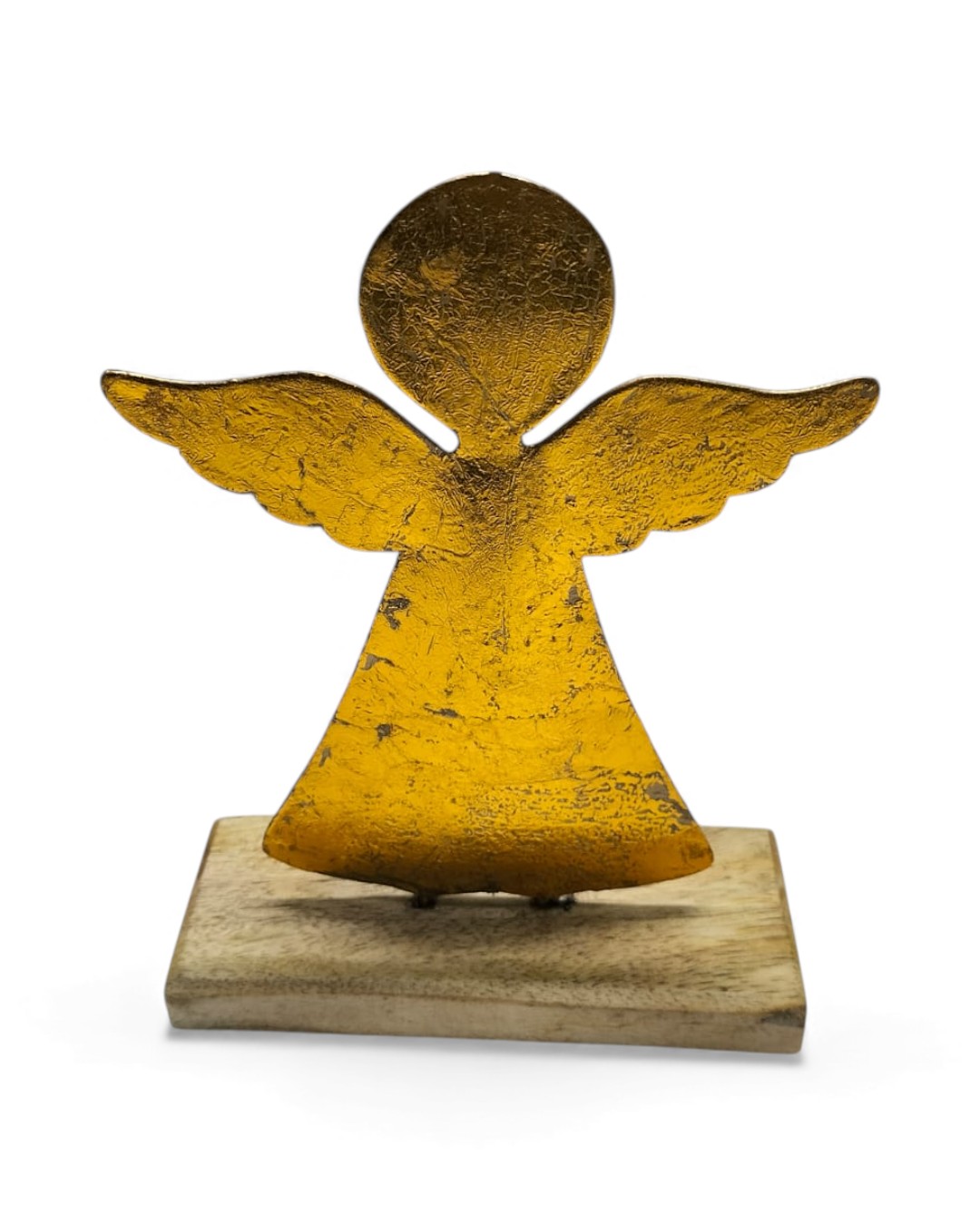 Distressed Gold Foil Metal Angel on Wood Base