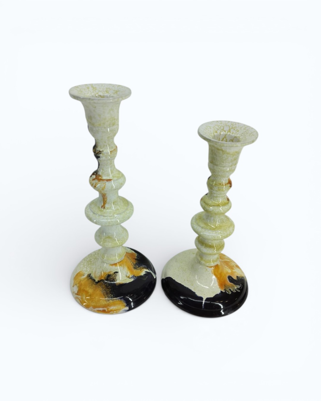 Molten Amber Ribbed Pedestal Set