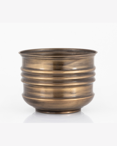 Large Antique Bronze Ribbed Pot