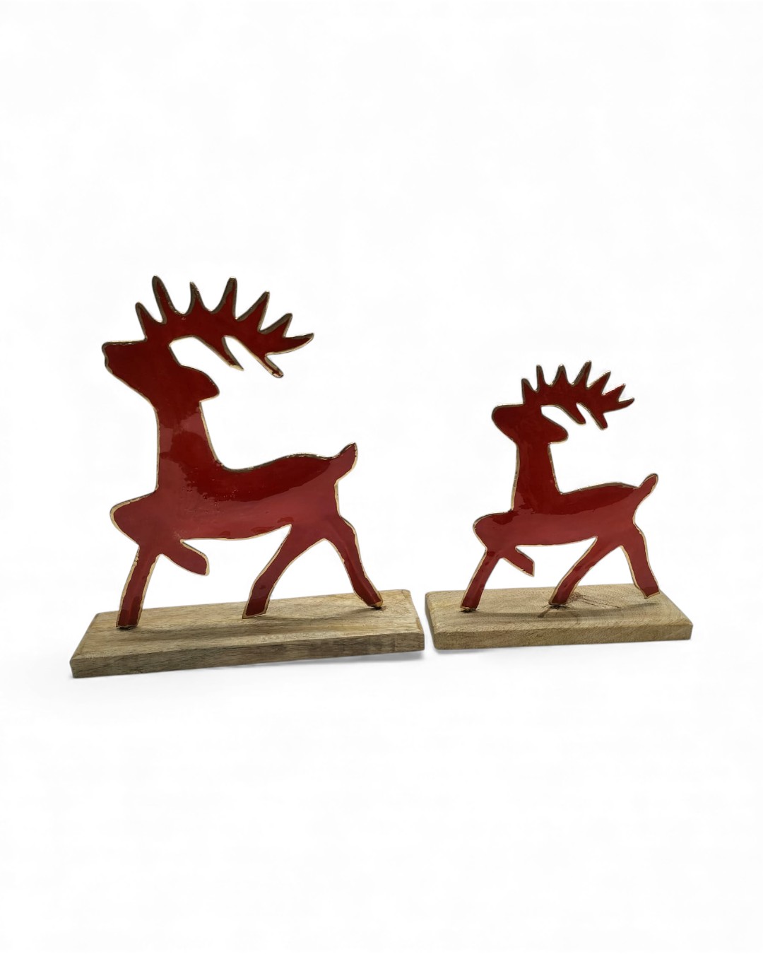High-Gloss Red Reindeer Silhouettes on Wood Base