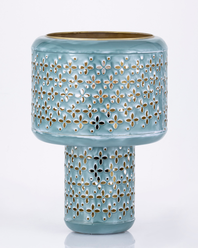 Elegant Floral Cutwork Egg Holder Lamp – Aqua Blue