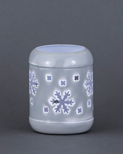 Festive Snowflake Ceramic Votive – Glossy Silver Grey