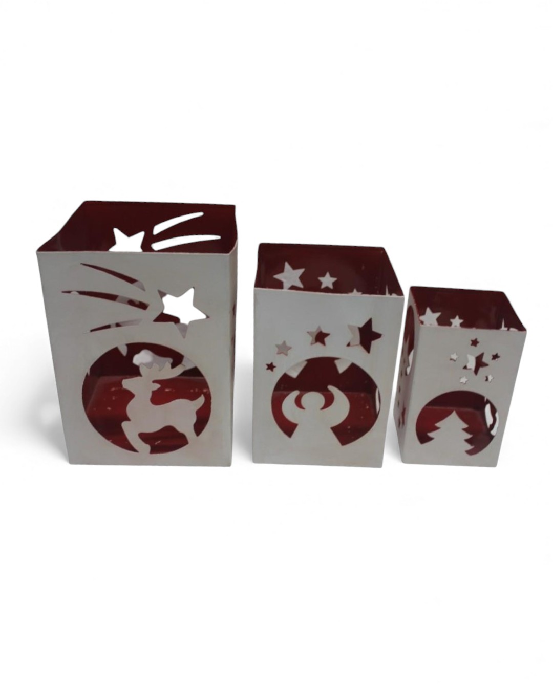 Set of 3 Cutout Christmas Metal Votive - Silver